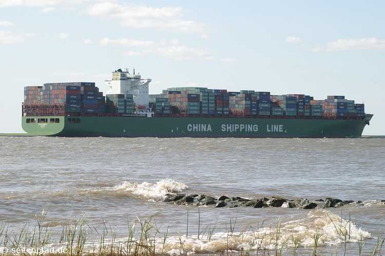 Containersschiff auf der Unterelbe bei Brokdorf